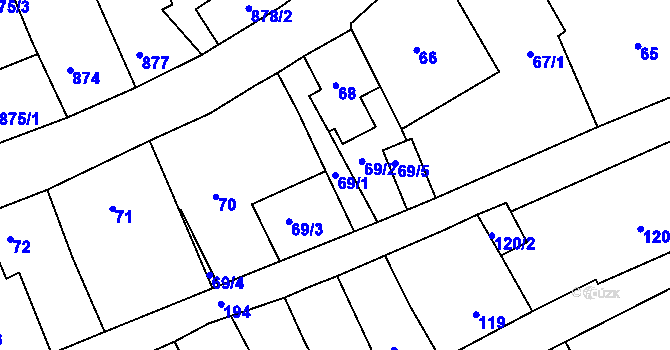 Parcela st. 69/1 v KÚ Odry, Katastrální mapa