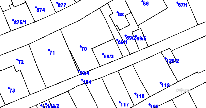 Parcela st. 69/3 v KÚ Odry, Katastrální mapa