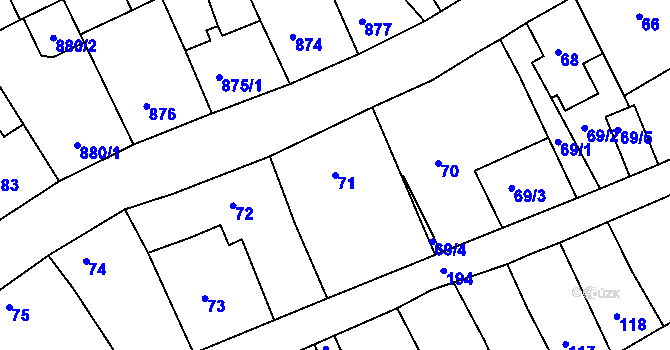 Parcela st. 71 v KÚ Odry, Katastrální mapa