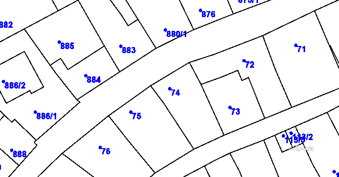 Parcela st. 74 v KÚ Odry, Katastrální mapa