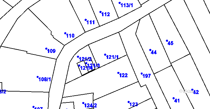 Parcela st. 121/1 v KÚ Odry, Katastrální mapa