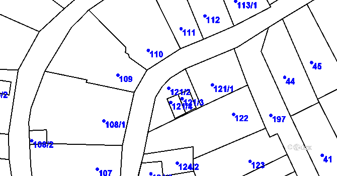 Parcela st. 121/2 v KÚ Odry, Katastrální mapa