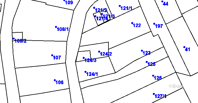 Parcela st. 124/2 v KÚ Odry, Katastrální mapa