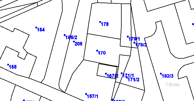 Parcela st. 170 v KÚ Odry, Katastrální mapa