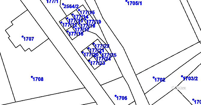Parcela st. 177/25 v KÚ Odry, Katastrální mapa