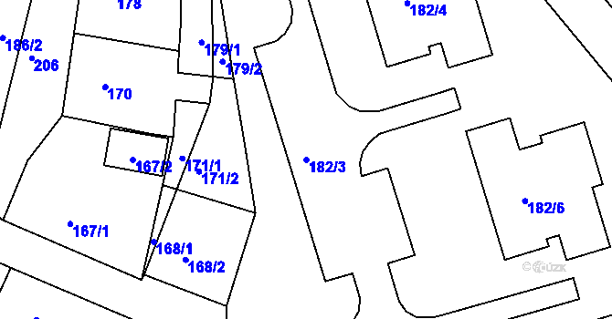 Parcela st. 182/3 v KÚ Odry, Katastrální mapa