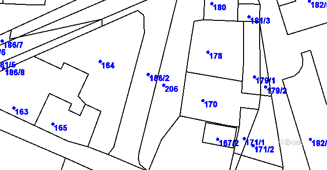 Parcela st. 206 v KÚ Odry, Katastrální mapa