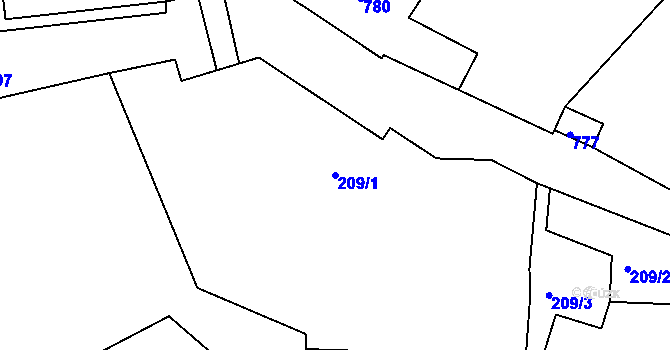 Parcela st. 209/1 v KÚ Odry, Katastrální mapa