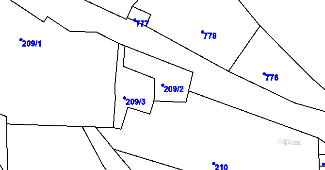 Parcela st. 209/2 v KÚ Odry, Katastrální mapa