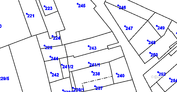 Parcela st. 243 v KÚ Odry, Katastrální mapa