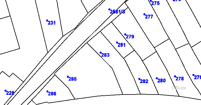 Parcela st. 283 v KÚ Odry, Katastrální mapa
