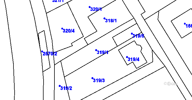 Parcela st. 319/1 v KÚ Odry, Katastrální mapa