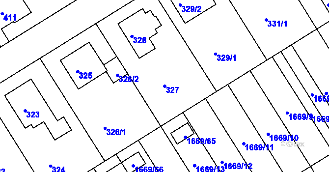 Parcela st. 327 v KÚ Odry, Katastrální mapa
