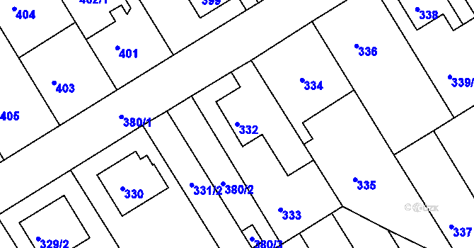 Parcela st. 332 v KÚ Odry, Katastrální mapa