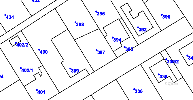 Parcela st. 397 v KÚ Odry, Katastrální mapa