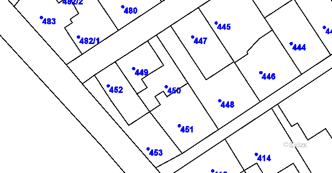 Parcela st. 450 v KÚ Odry, Katastrální mapa