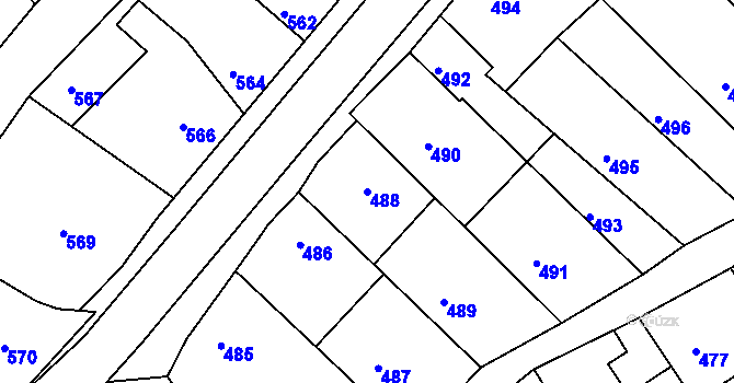 Parcela st. 488 v KÚ Odry, Katastrální mapa