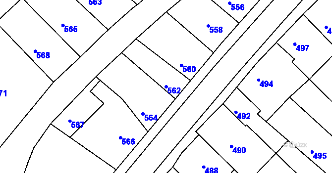 Parcela st. 562 v KÚ Odry, Katastrální mapa