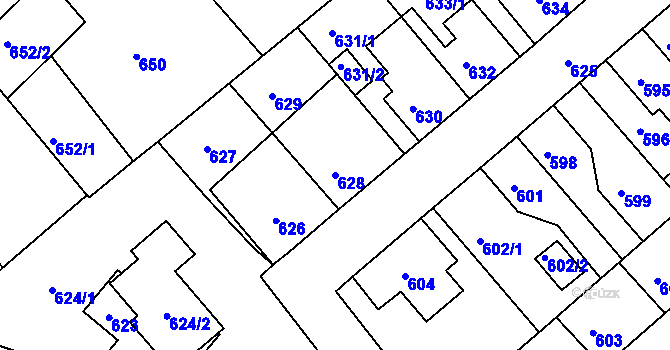 Parcela st. 628 v KÚ Odry, Katastrální mapa