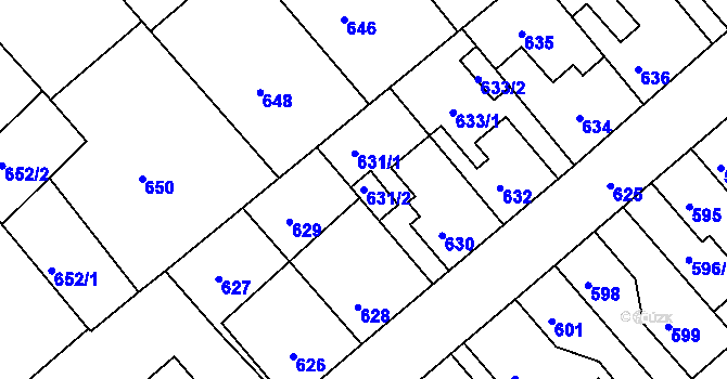 Parcela st. 631/2 v KÚ Odry, Katastrální mapa