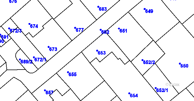 Parcela st. 653 v KÚ Odry, Katastrální mapa