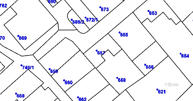 Parcela st. 657 v KÚ Odry, Katastrální mapa