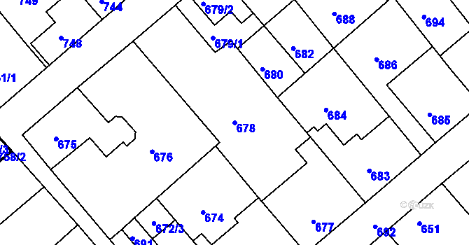 Parcela st. 678 v KÚ Odry, Katastrální mapa