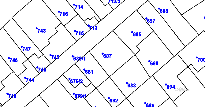 Parcela st. 687 v KÚ Odry, Katastrální mapa