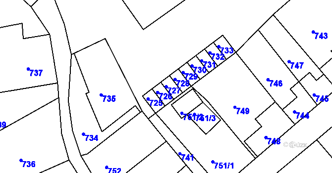 Parcela st. 727 v KÚ Odry, Katastrální mapa