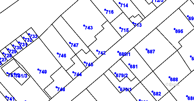 Parcela st. 742 v KÚ Odry, Katastrální mapa