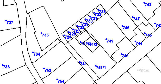 Parcela st. 751/2 v KÚ Odry, Katastrální mapa