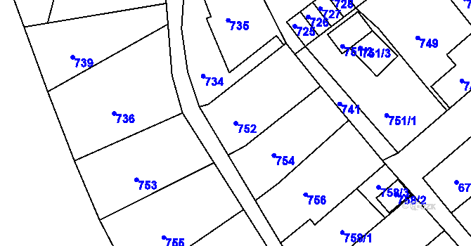 Parcela st. 752 v KÚ Odry, Katastrální mapa