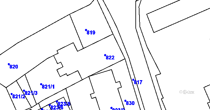 Parcela st. 822 v KÚ Odry, Katastrální mapa