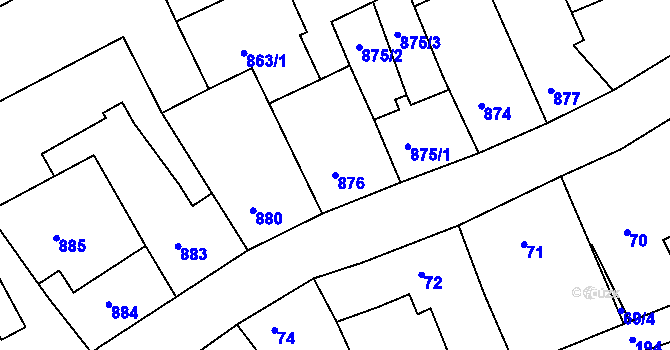 Parcela st. 876 v KÚ Odry, Katastrální mapa