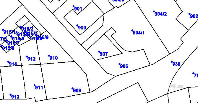 Parcela st. 907 v KÚ Odry, Katastrální mapa