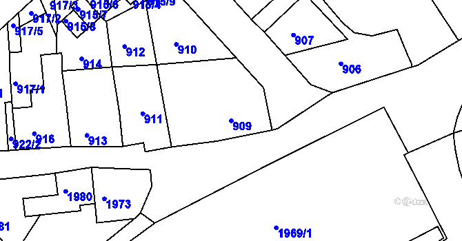 Parcela st. 909 v KÚ Odry, Katastrální mapa