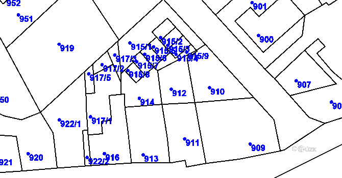 Parcela st. 912 v KÚ Odry, Katastrální mapa