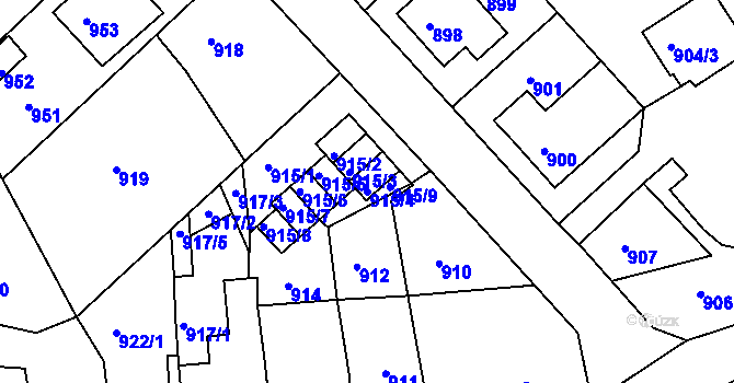 Parcela st. 915/4 v KÚ Odry, Katastrální mapa