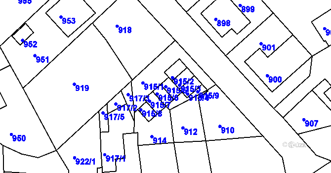 Parcela st. 915/5 v KÚ Odry, Katastrální mapa