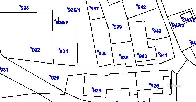 Parcela st. 936 v KÚ Odry, Katastrální mapa