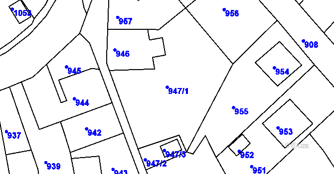Parcela st. 947/1 v KÚ Odry, Katastrální mapa