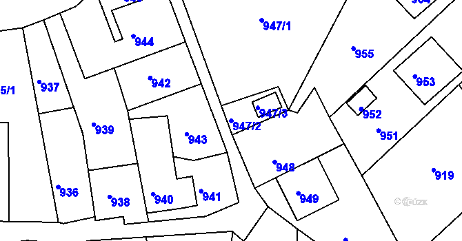 Parcela st. 947/2 v KÚ Odry, Katastrální mapa