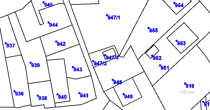 Parcela st. 947/3 v KÚ Odry, Katastrální mapa