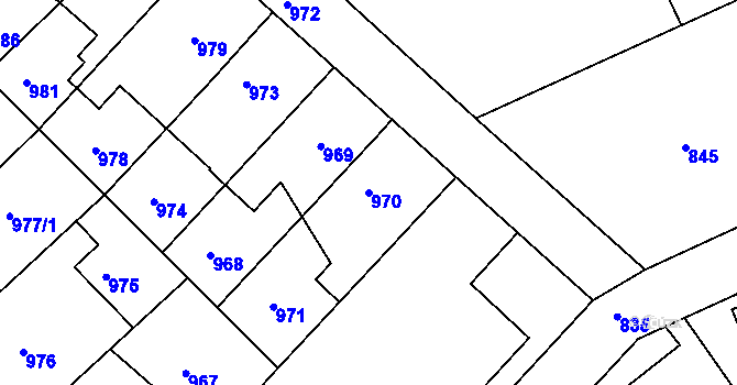 Parcela st. 970 v KÚ Odry, Katastrální mapa