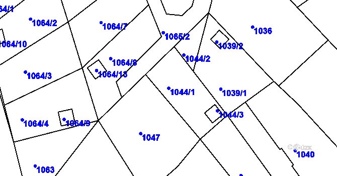 Parcela st. 1044/1 v KÚ Odry, Katastrální mapa