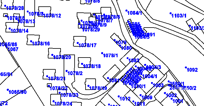 Parcela st. 1078/1 v KÚ Odry, Katastrální mapa