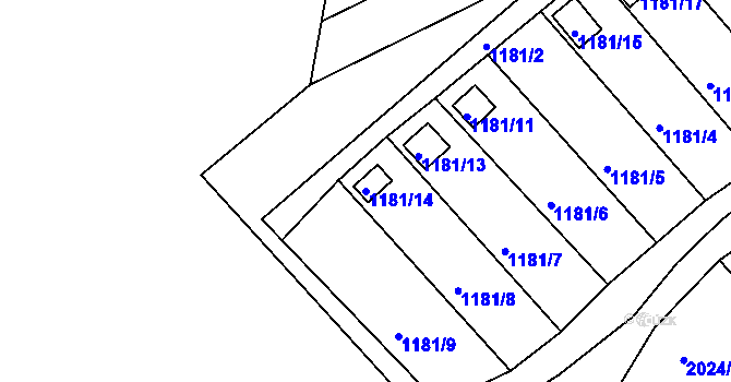 Parcela st. 1181/14 v KÚ Odry, Katastrální mapa