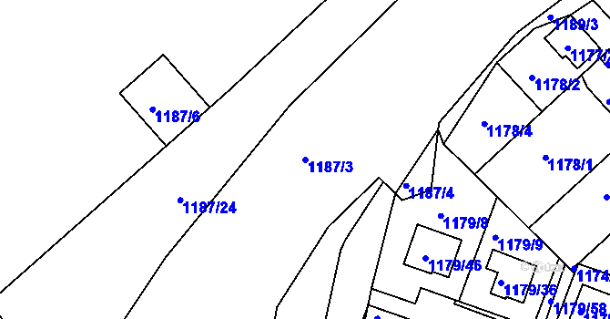 Parcela st. 1187/3 v KÚ Odry, Katastrální mapa