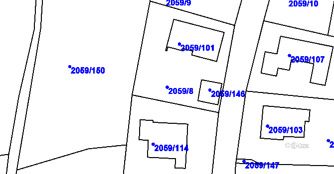Parcela st. 2059/8 v KÚ Odry, Katastrální mapa