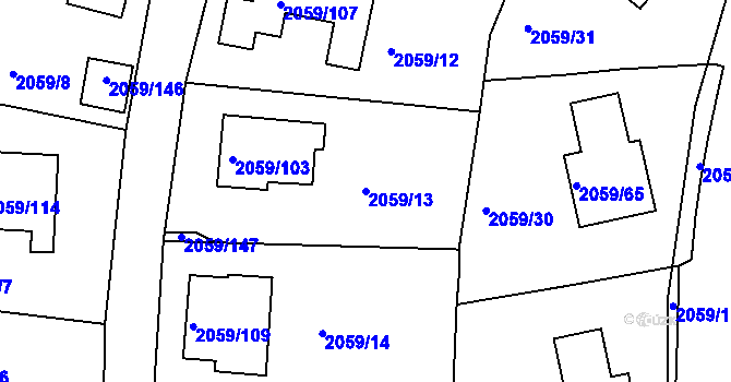 Parcela st. 2059/13 v KÚ Odry, Katastrální mapa